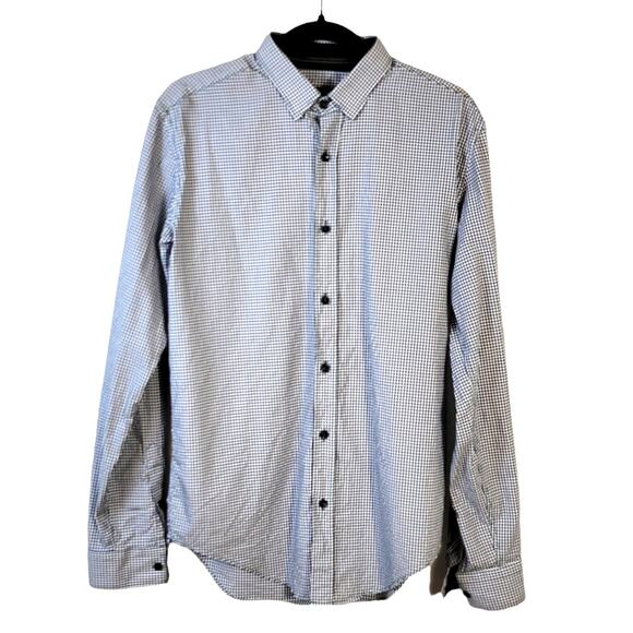 Zara Man Slim Fit Shirt Men's M Navy Green Small Check Button Up Preppy Career - Picture 1 of 7